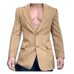 stafford Mens Beige Single Breasted Classic Fit Wool & Camel Hair Blend Blazer